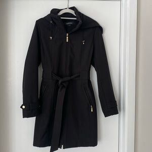 Ellen Tracy Black Softshell Trench Coat Size Medium